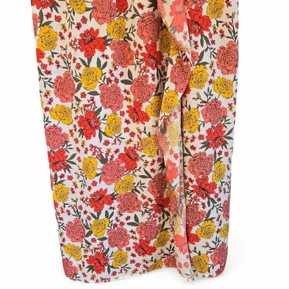 LOFT Floral Midi Dress Faux Wrap Ruffle Adjustable Straps Elastic Waist Large - Picture 6 of 10